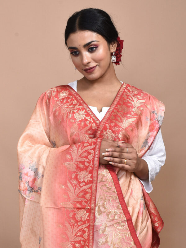 Orange Digital Print Banarasi Dupatta - Image 4