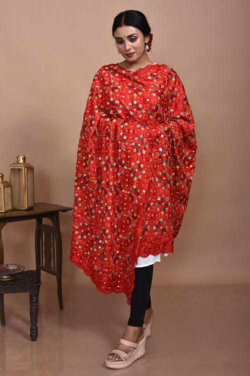 Red Georgette Phulkari Dupatta