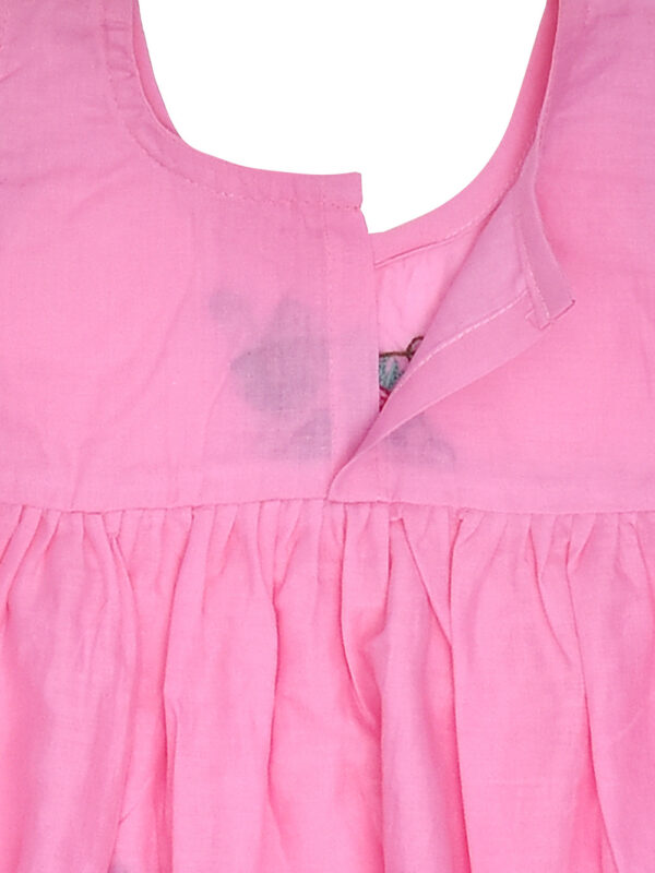 Pink Hand Embroidered Daisy Design Cotton Dress - Image 3