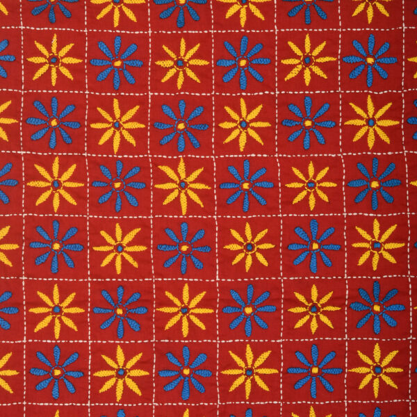 Red Floral Hand Embroidered Cotton Nakshi Kantha - Image 4