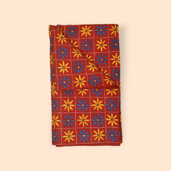 Red Floral Hand Embroidered Cotton Nakshi Kantha - Image 7