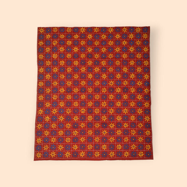 Red Floral Hand Embroidered Cotton Nakshi Kantha - Image 2