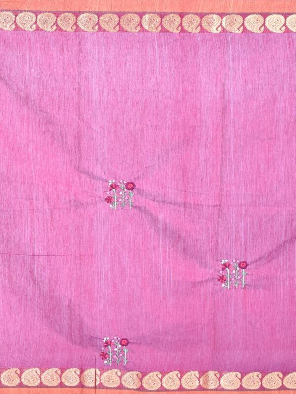 Purple South Cotton Hand Embroidered Saree - Image 7