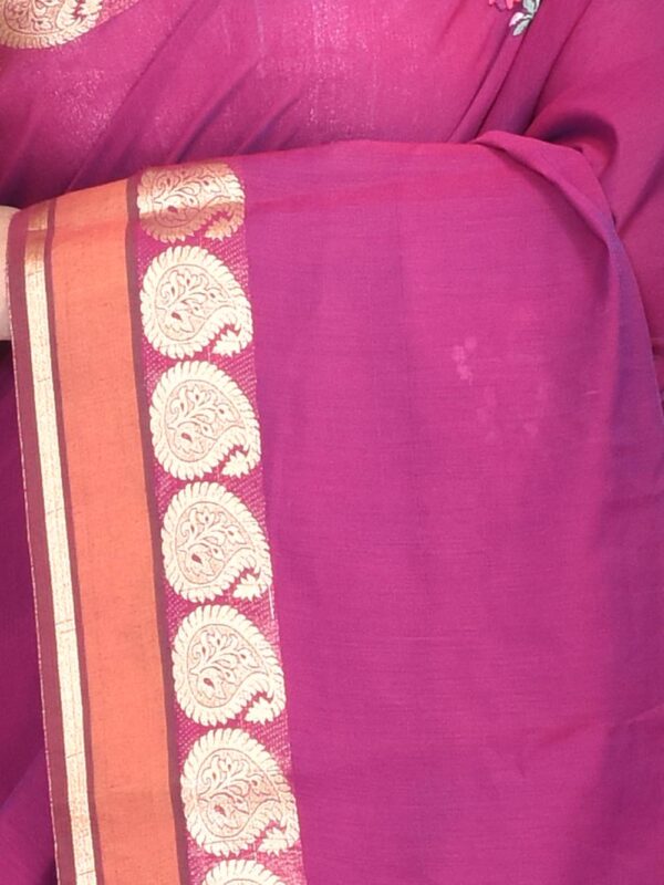 Purple South Cotton Hand Embroidered Saree - Image 5