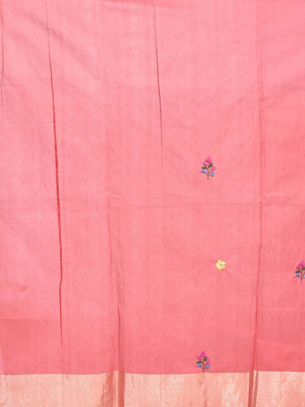 Red Hand Embroidered Chanderi Saree - Image 7