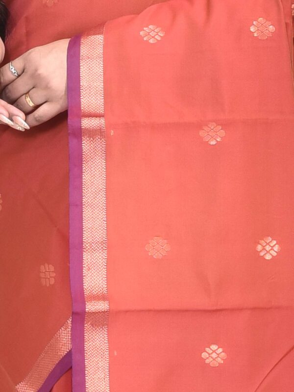 Brick Red Semi Silk Kanjeevaram Saree - Image 3