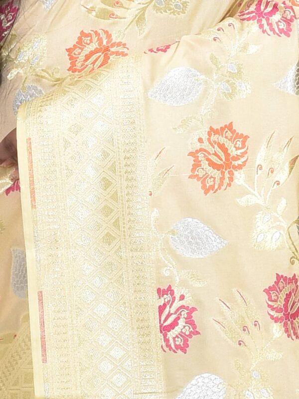Off White Banaras Tilfi Minakari Saree - Image 3