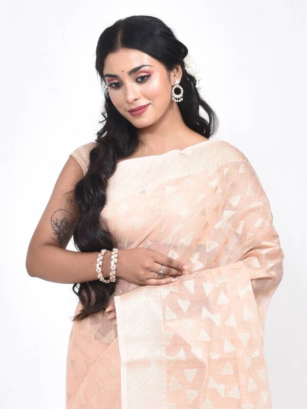 Peach Banaras Chanderi Cotton Saree - Image 6
