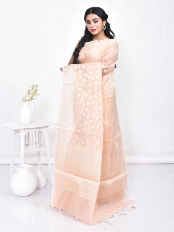Peach Banaras Chanderi Cotton Saree - Image 4