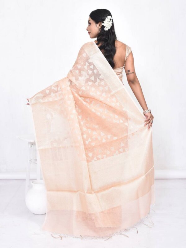 Peach Banaras Chanderi Cotton Saree - Image 2