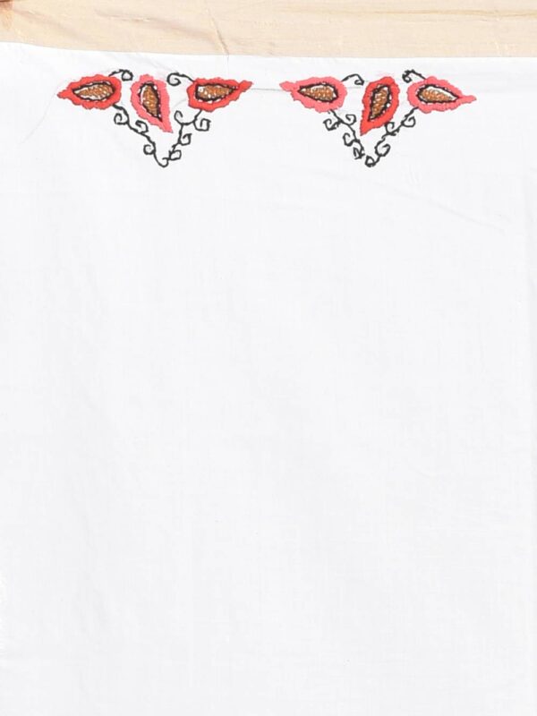 White Kerala Cotton Saree with Betel Leaf Hand Embroidery - Image 7