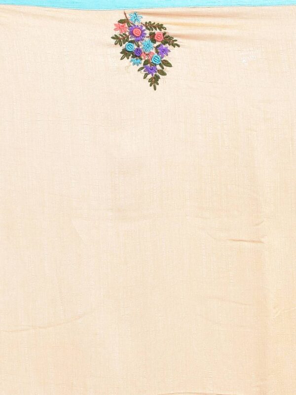 Beige Floral Hand Embroidered Semi Tussar Saree - Image 7