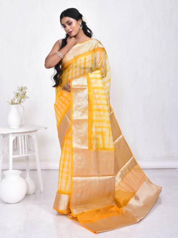 Yellow Shibori Design Banaras Organza Saree