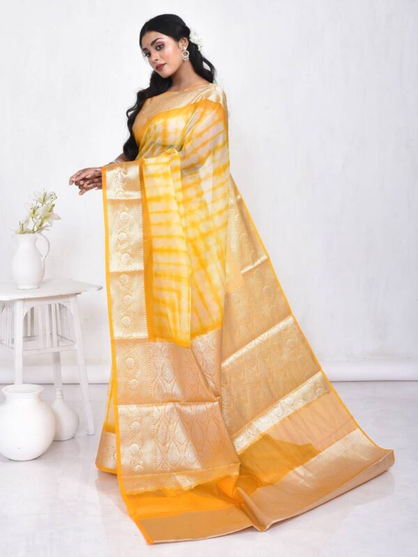 Yellow Shibori Design Banaras Organza Saree - Image 4