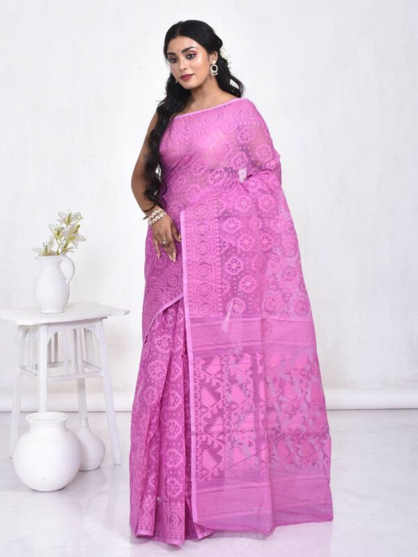 Mauve Cotton Dhakai Jamdani Saree