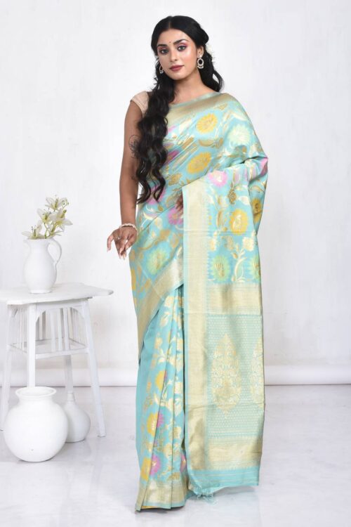 Sea Green Banaras Katan Saree