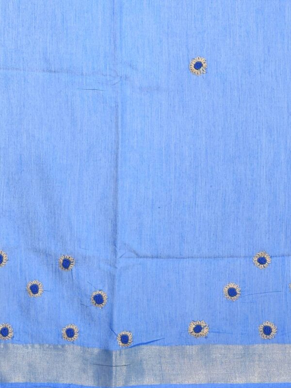 Blue Hand Embroidered Linen Saree - Image 7