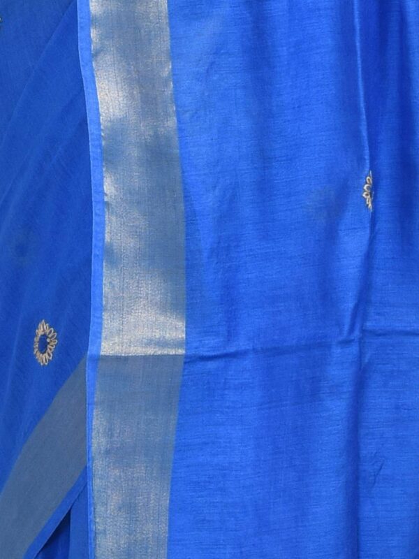 Blue Hand Embroidered Linen Saree - Image 5