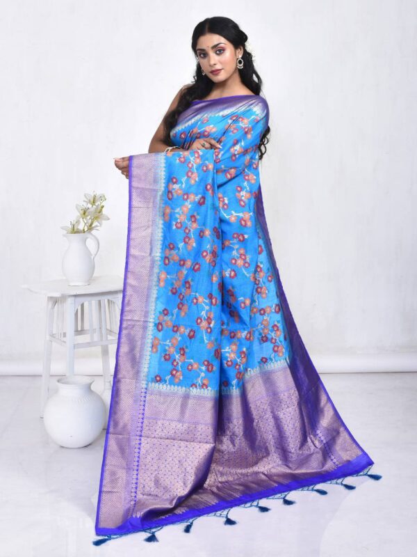 Royal Blue Banaras Tilfi Minakari Saree - Image 4