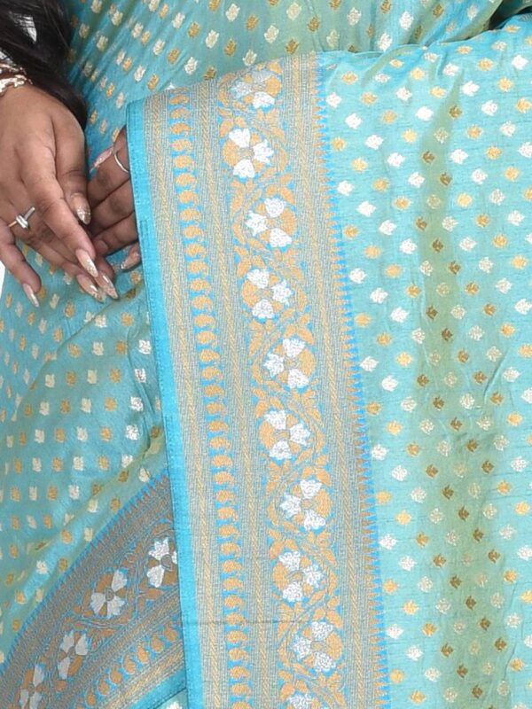 Sea Green Banarasi Jamewar Saree - Image 3