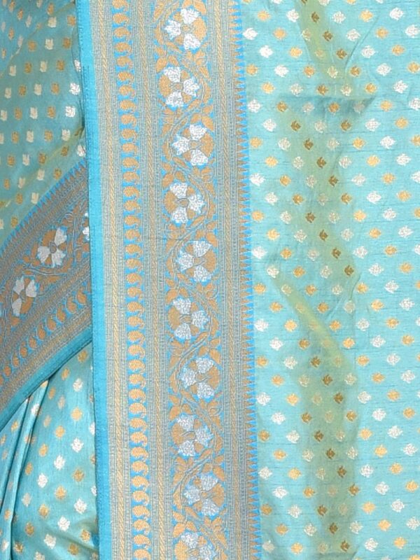 Sea Green Banarasi Jamewar Saree - Image 5