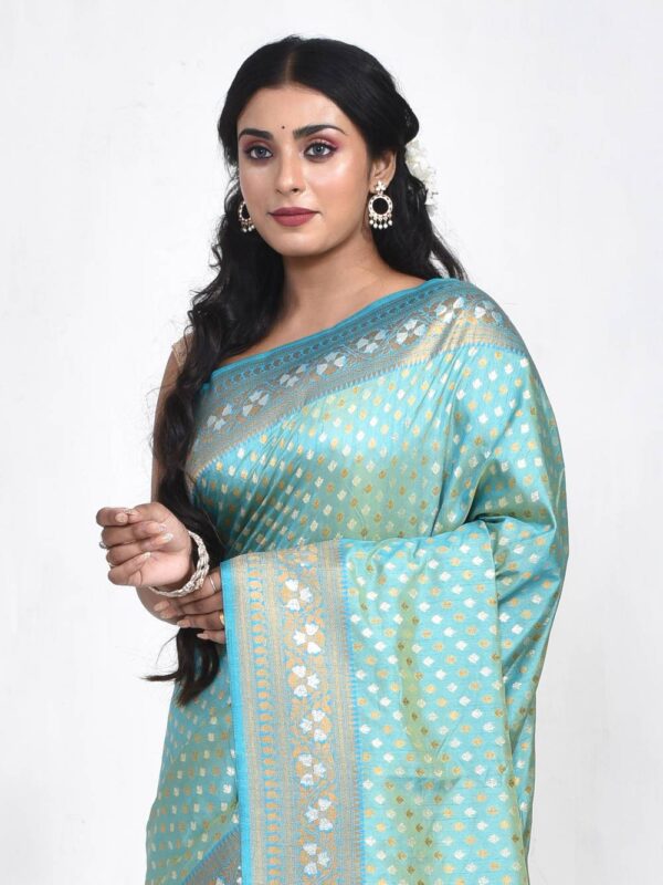 Sea Green Banarasi Jamewar Saree - Image 6