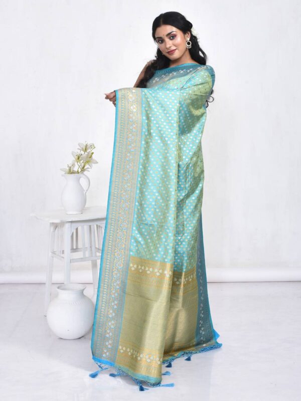 Sea Green Banarasi Jamewar Saree - Image 4