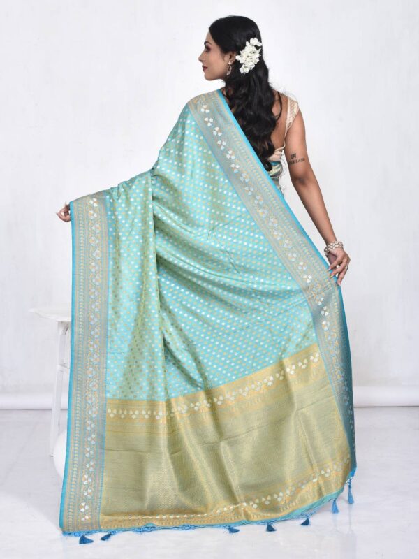 Sea Green Banarasi Jamewar Saree - Image 2