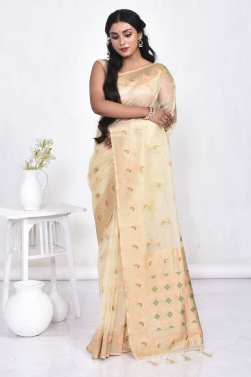 Off White Muslin Silk Saree