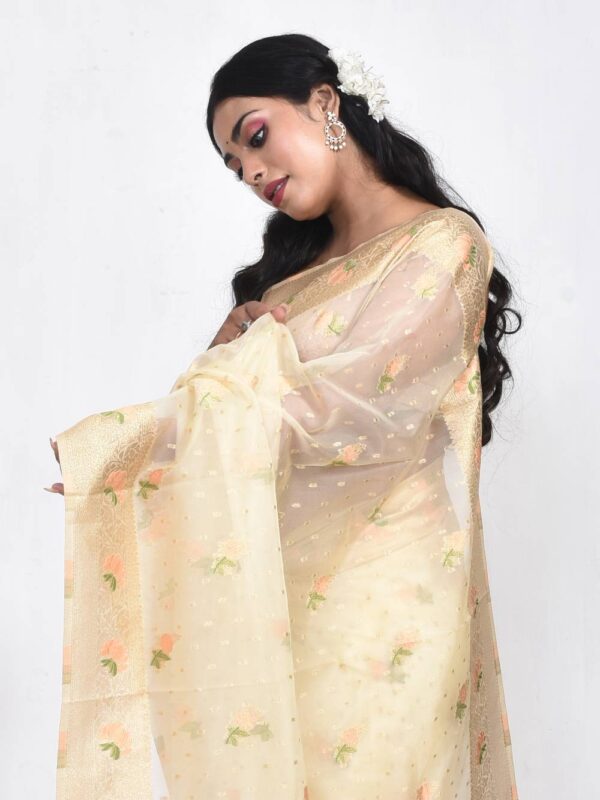 Off White Muslin Silk Saree - Image 6