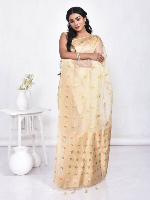 Off White Muslin Silk Saree - Image 4