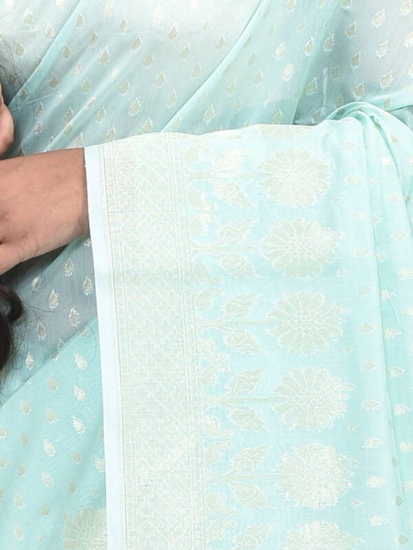 Sea Green Banaras Chanderi Saree - Image 3