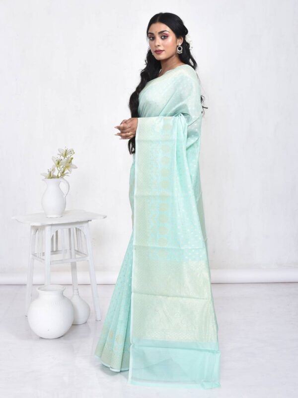 Sea Green Banaras Chanderi Saree - Image 4