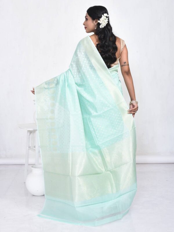 Sea Green Banaras Chanderi Saree - Image 2