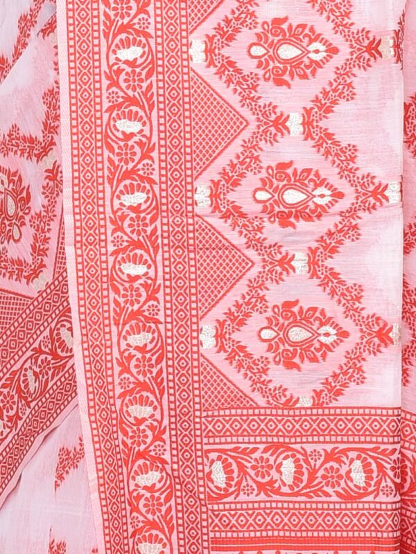Red & White Linen Saree - Image 5