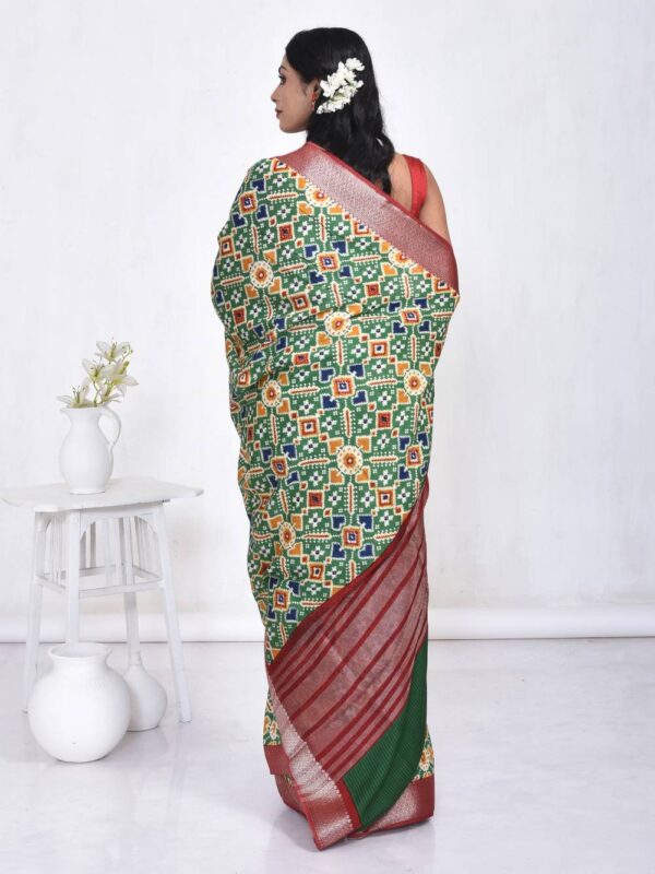 Forest Green Linen Silk Saree - Image 2