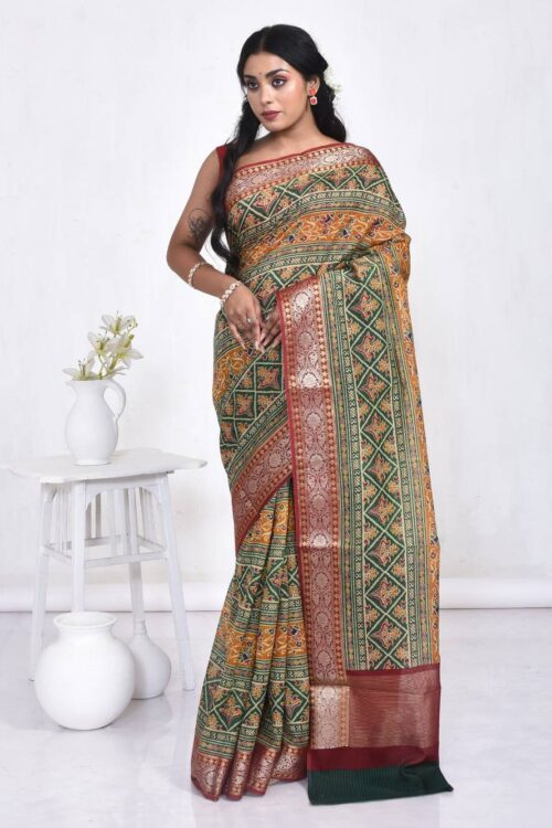 Green Patola Design Maheshwari Saree