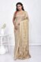 Beige Striped Semi Tussar Hand Embroidered Saree