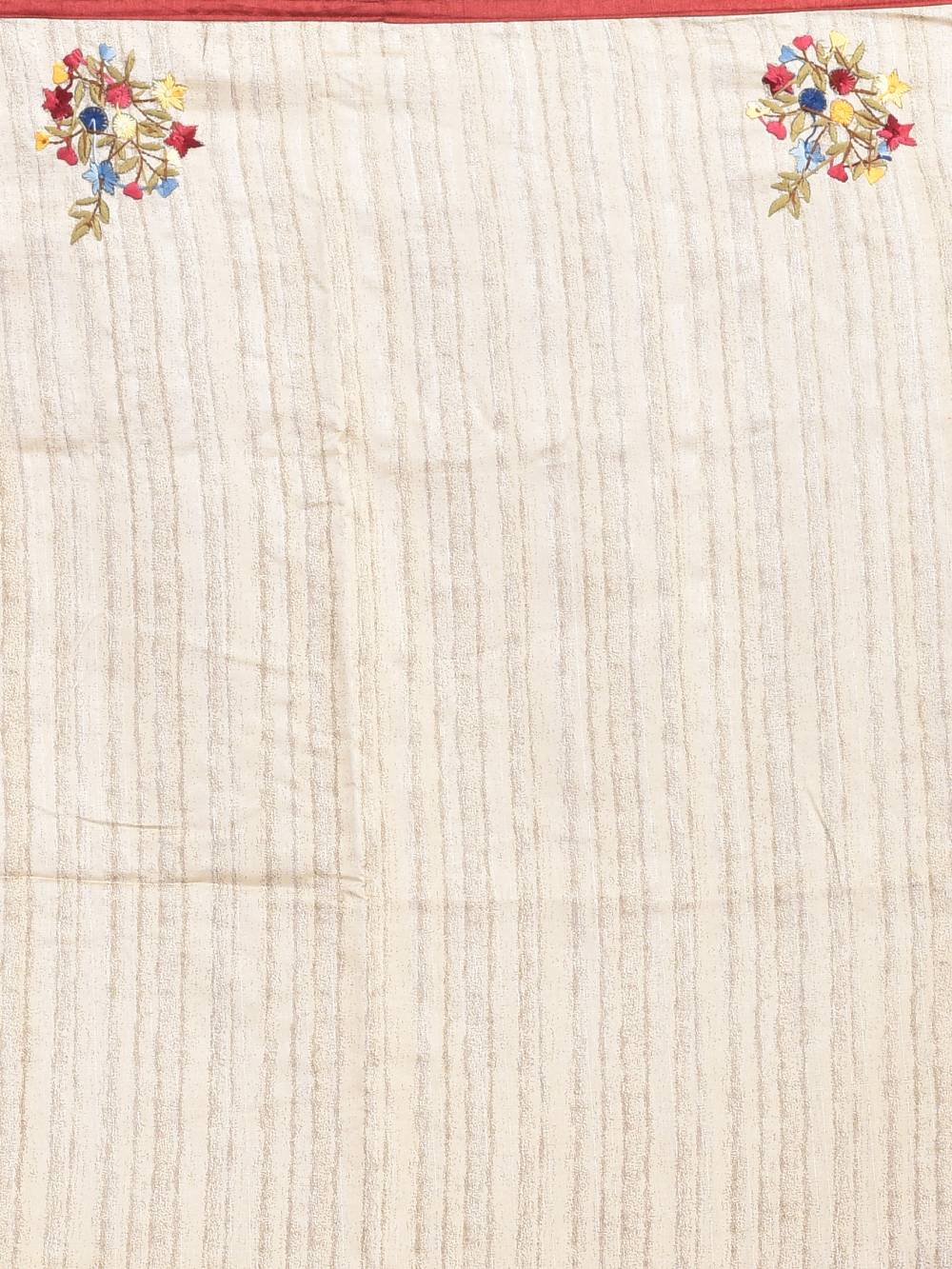 Cream Semi Tussar Hand Embroidered Saree - Image 7