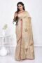 Cream Semi Tussar Hand Embroidered Saree