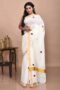 White Kerala Cotton Saree with Lal Phool Hand Embroidery