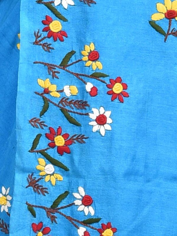Sky blue Linen Hand Embroidered Saree - Image 5
