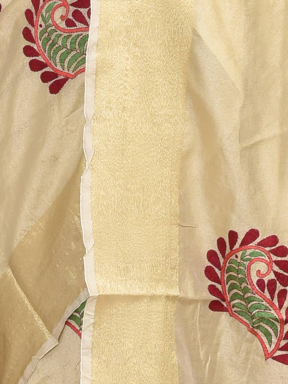 Golden Kolki Hand Embroidered Chanderi Saree - Image 5