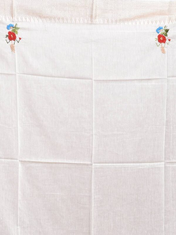 White Floral Hand Embroidered Chanderi Saree - Image 7