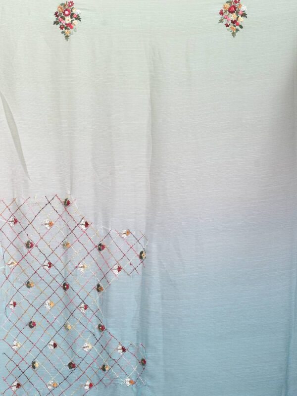 Sea Green Chiffon Hand Embroidered Saree - Image 8