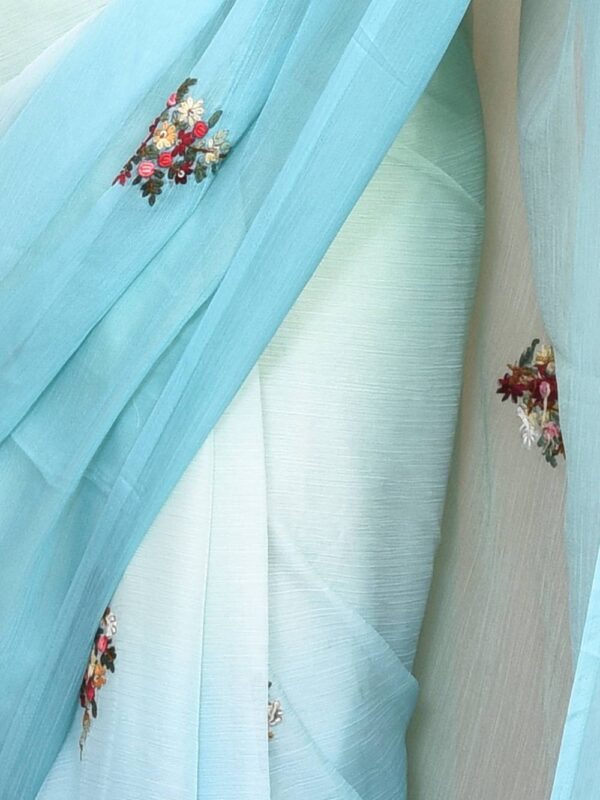 Sea Green Chiffon Hand Embroidered Saree - Image 5