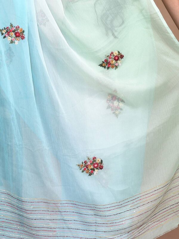 Sea Green Chiffon Hand Embroidered Saree - Image 7