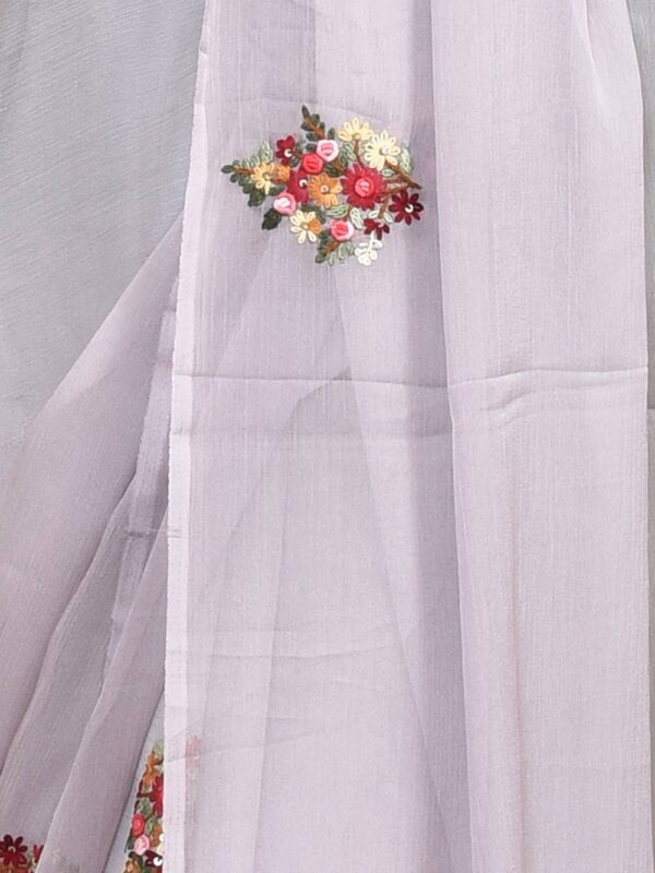Grey Chiffon Hand Embroidered Saree - Image 5