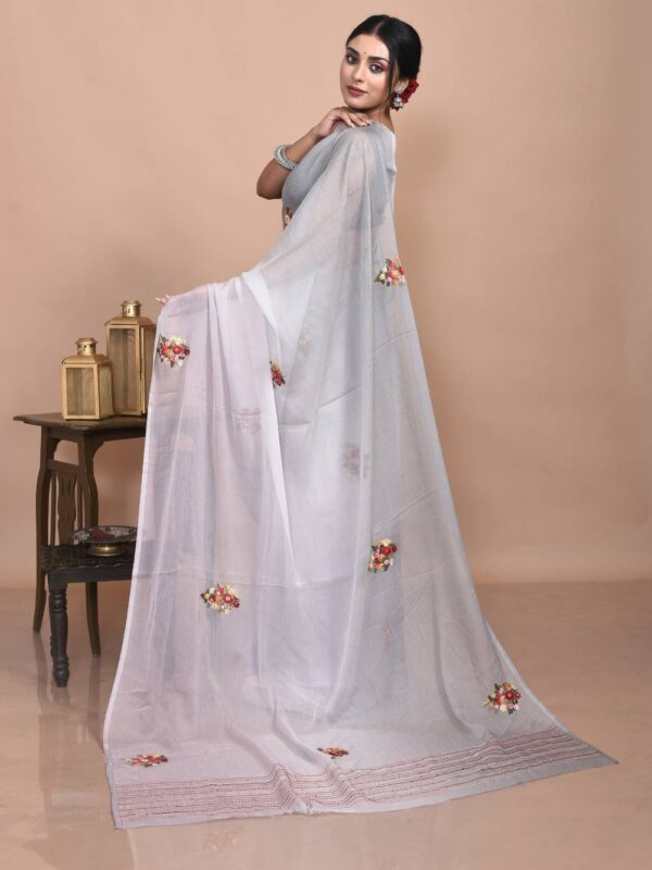 Grey Chiffon Hand Embroidered Saree - Image 4