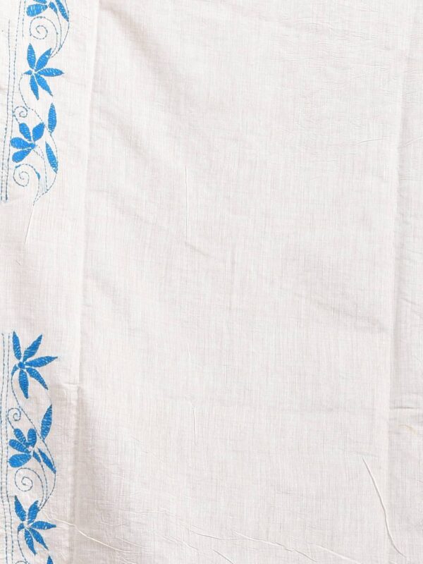 Off-White Floral Semi Tussar Kantha Stitch Saree - Image 8